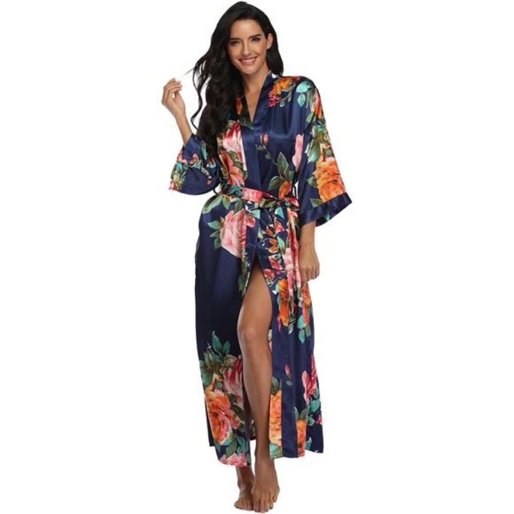 Kimono Robes For Women Floral Long Silky Sleepwear bridal Dressing Gown
